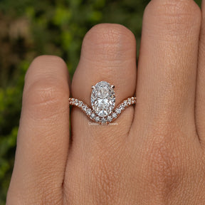 Oval Cut Lab Diamond Curved Accent  Ring