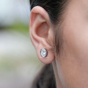 Side View of Oval Bezel Set Lab Diamond Stud Earrings