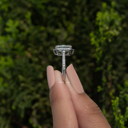 Criss Cut Moissanite Halo Engagement Ring