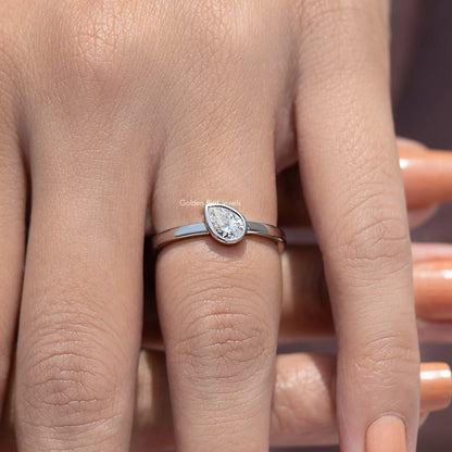 Bezel Set Pear Cut Lab Diamond Solitaire Ring