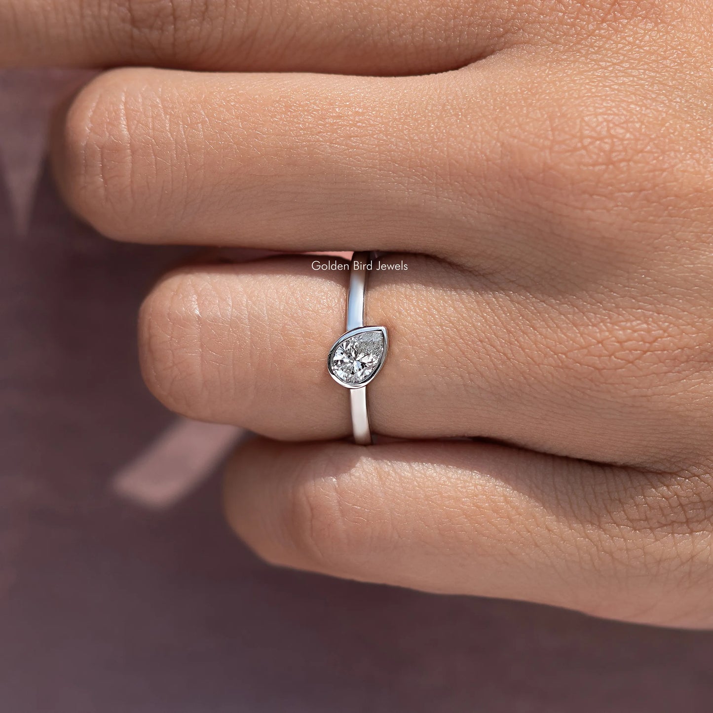 Bezel Set Pear Cut Lab Diamond Solitaire Ring