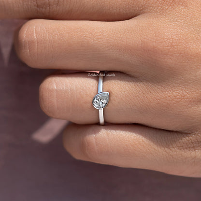 Bezel Set Pear Cut Lab Diamond Solitaire Ring