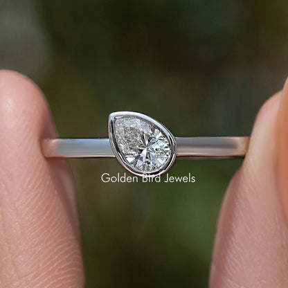 Bezel Set Pear Cut Lab Diamond Solitaire Ring
