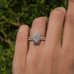Pear Shaped Moissanite Halo Accent Bridal Set