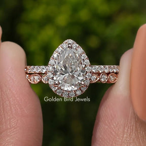 Pear Shaped Moissanite Halo Accent Bridal Set