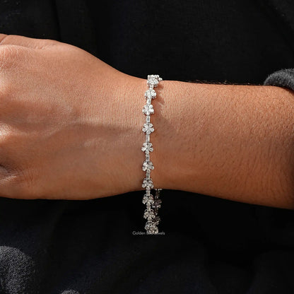 View of pear and baguette moissanite floral Bracelet