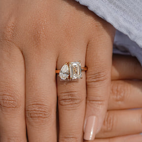 Pear And Emerald Cut Moissanite Two Stone Ring