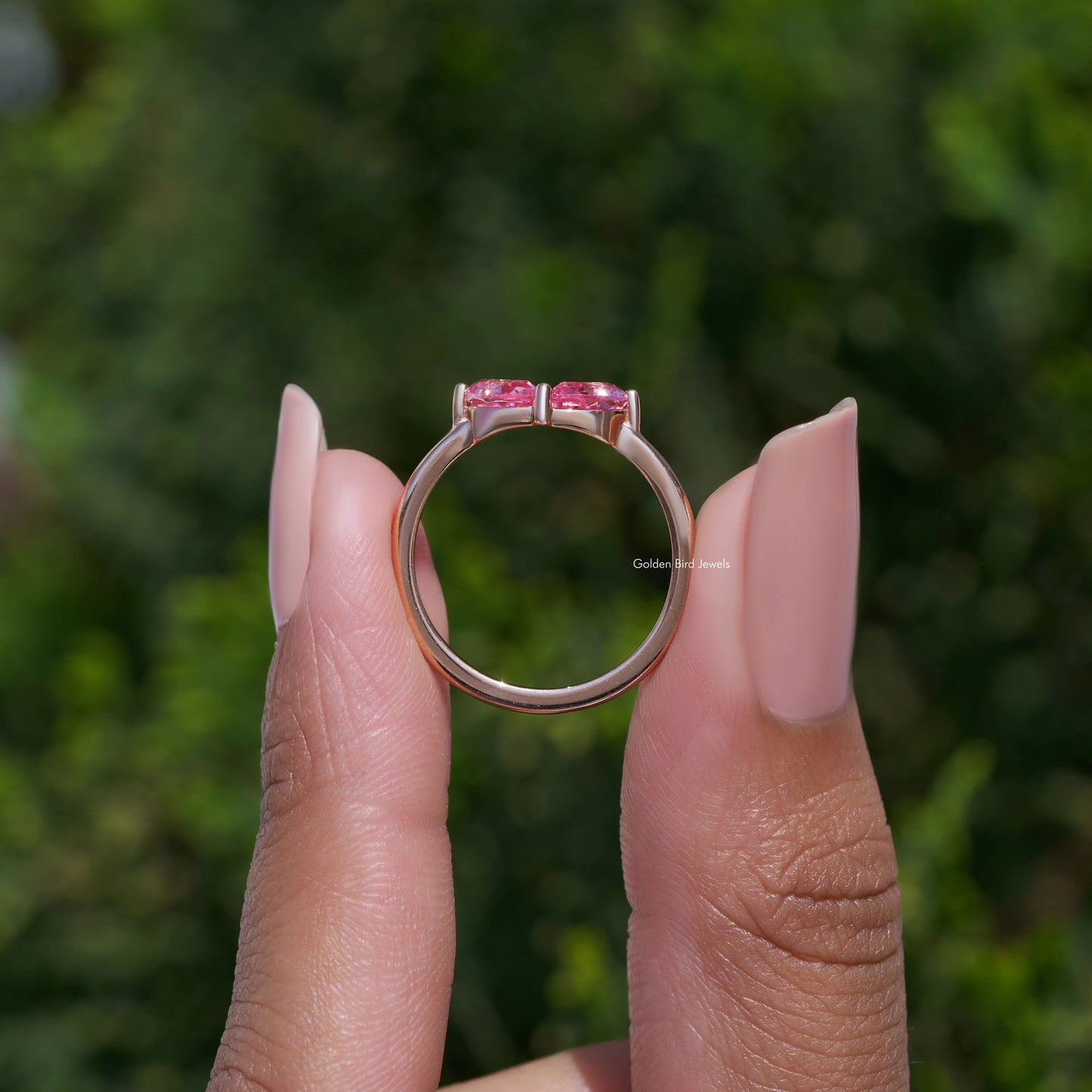 Pink Pear Shaped Lab Grown Gemstone Toi Et Moi Ring