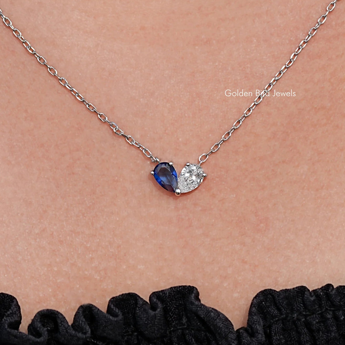 Front View of Pear Cut Gemstone Toi Moi Engagement Pendant