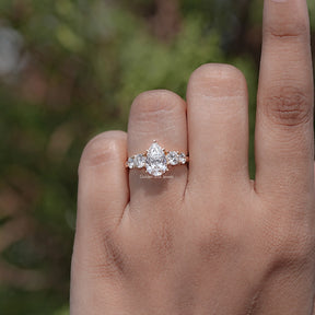 Front view of Pear Cut Lab Grown Diamond Five Stone Ring