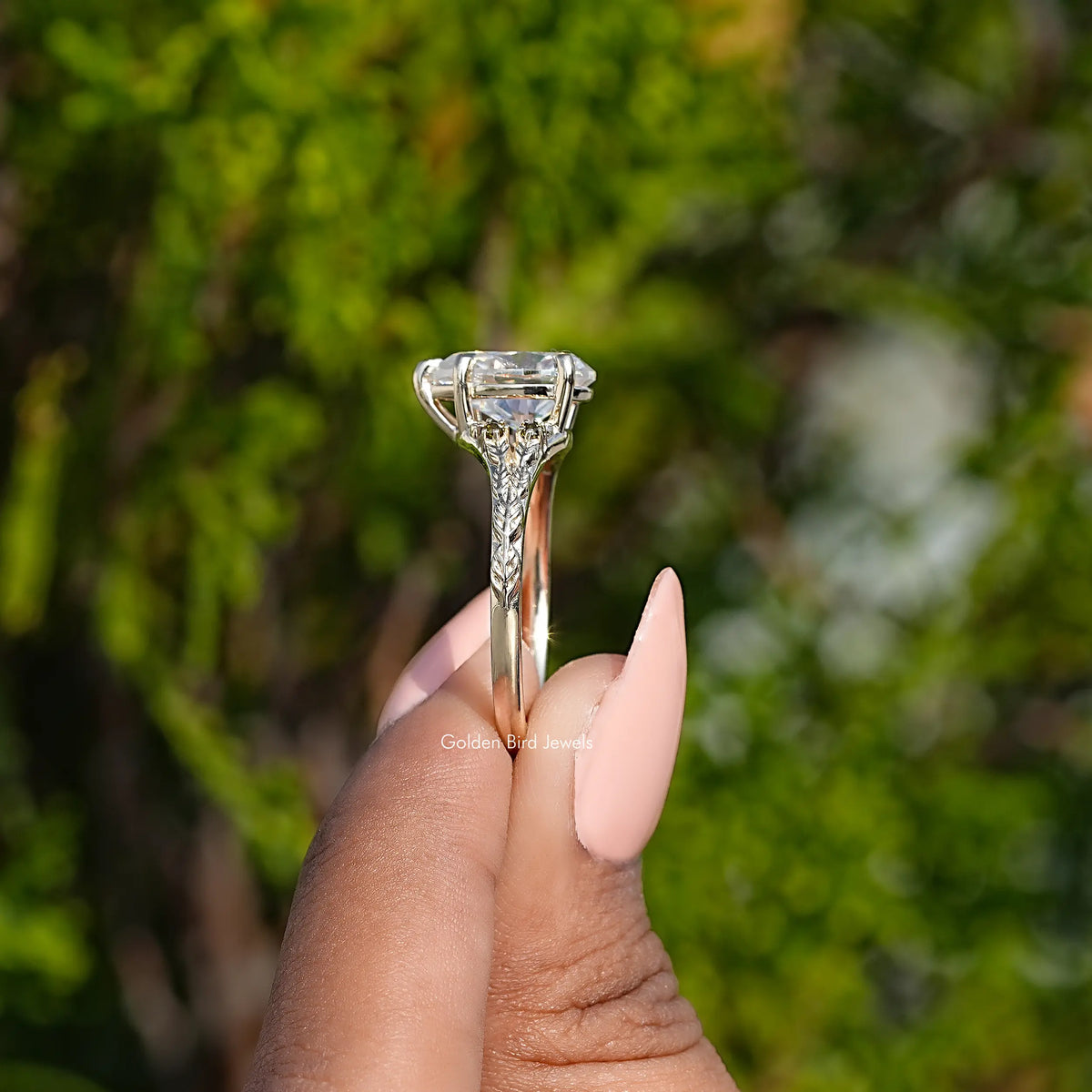 Side View Of Pear Cut Moissanite Engagement Ring
