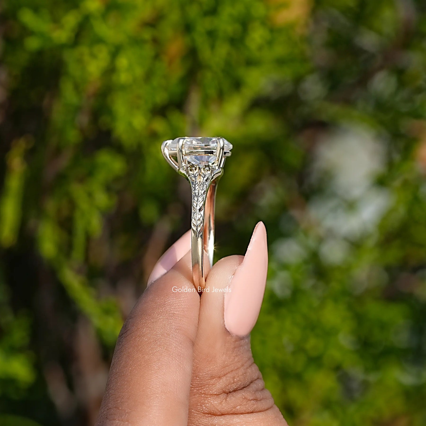 Side View Of Pear Cut Moissanite Engagement Ring
