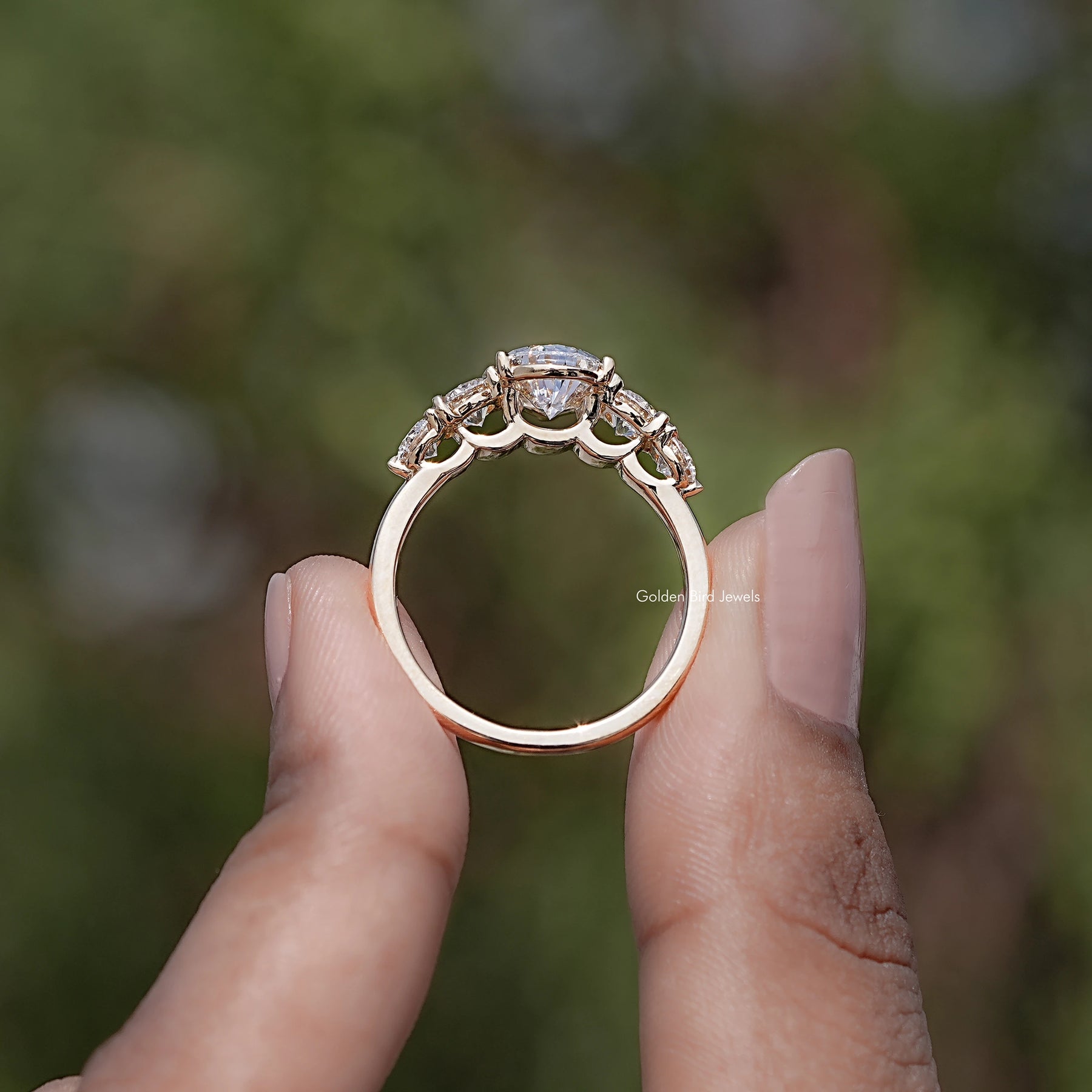 Back view of Pear Cut Lab Diamond Five Stone Ring