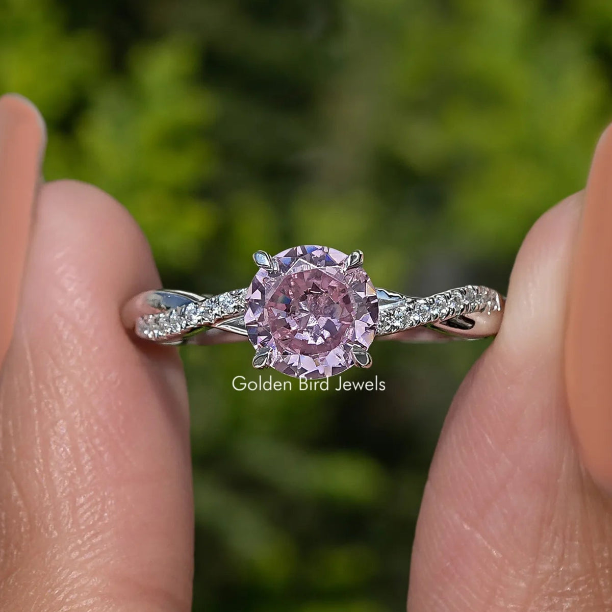 Pink Tourmaline Round Gemstone Accent Stone Ring