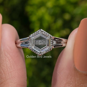 Portrait Cut Hexagon Moissanite Engagement Ring
