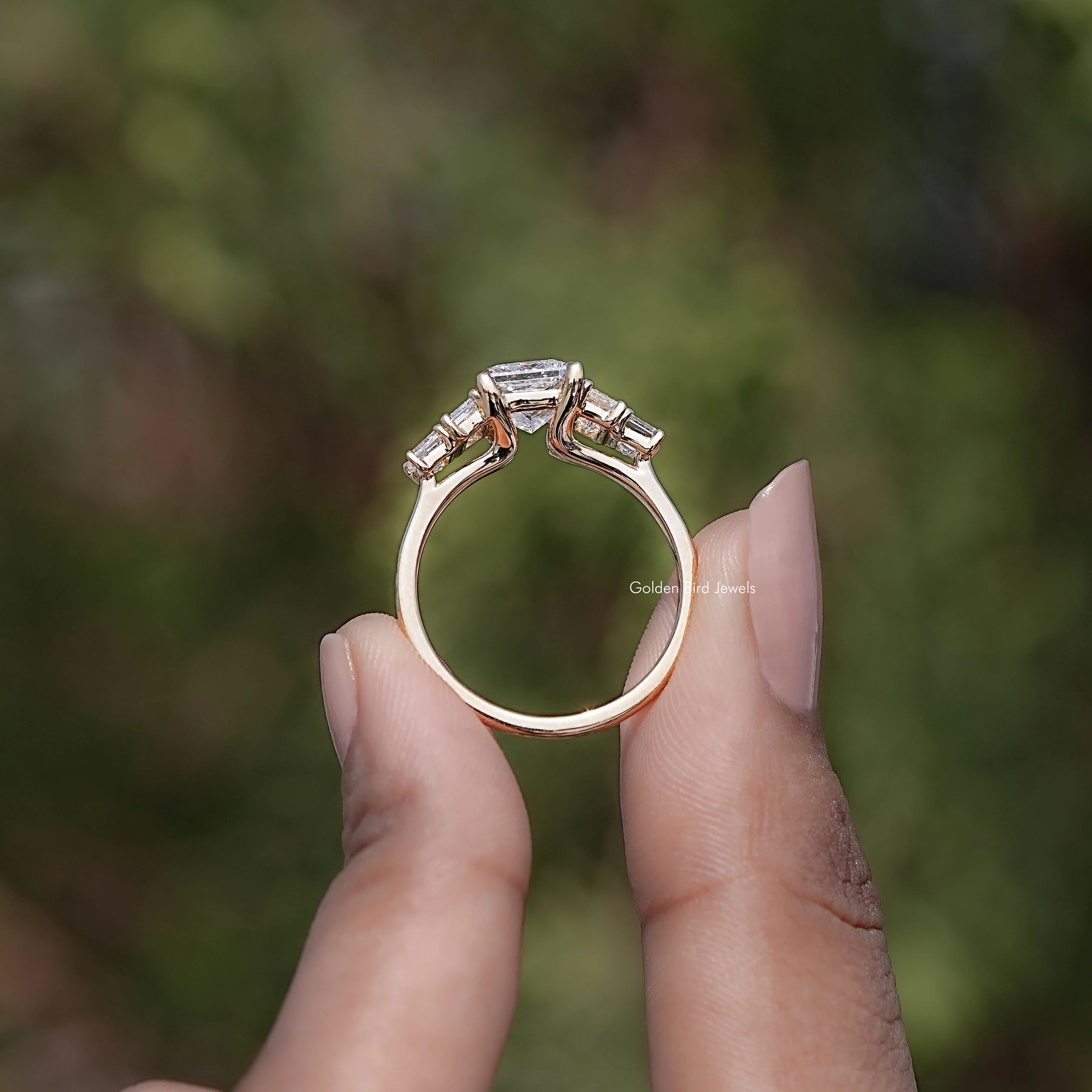 Back view of Princess And Baguette Lab Diamond Five Stone Ring