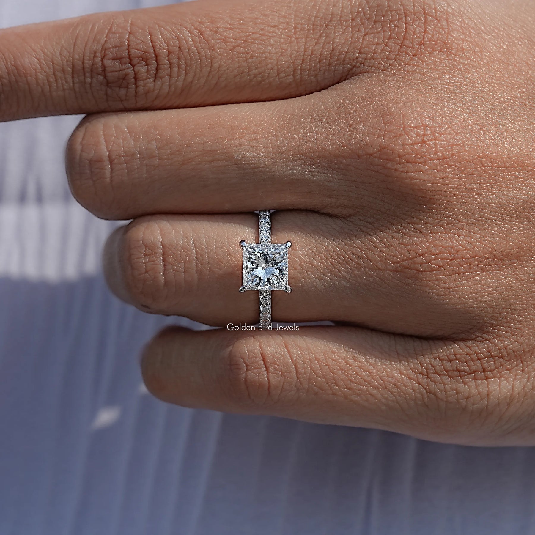 Close View Of Lab Diamond Princess Cut Halo Ring

