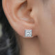 In Ear view of Milgrain Princess Cut Lab Diamond Stud Earrings