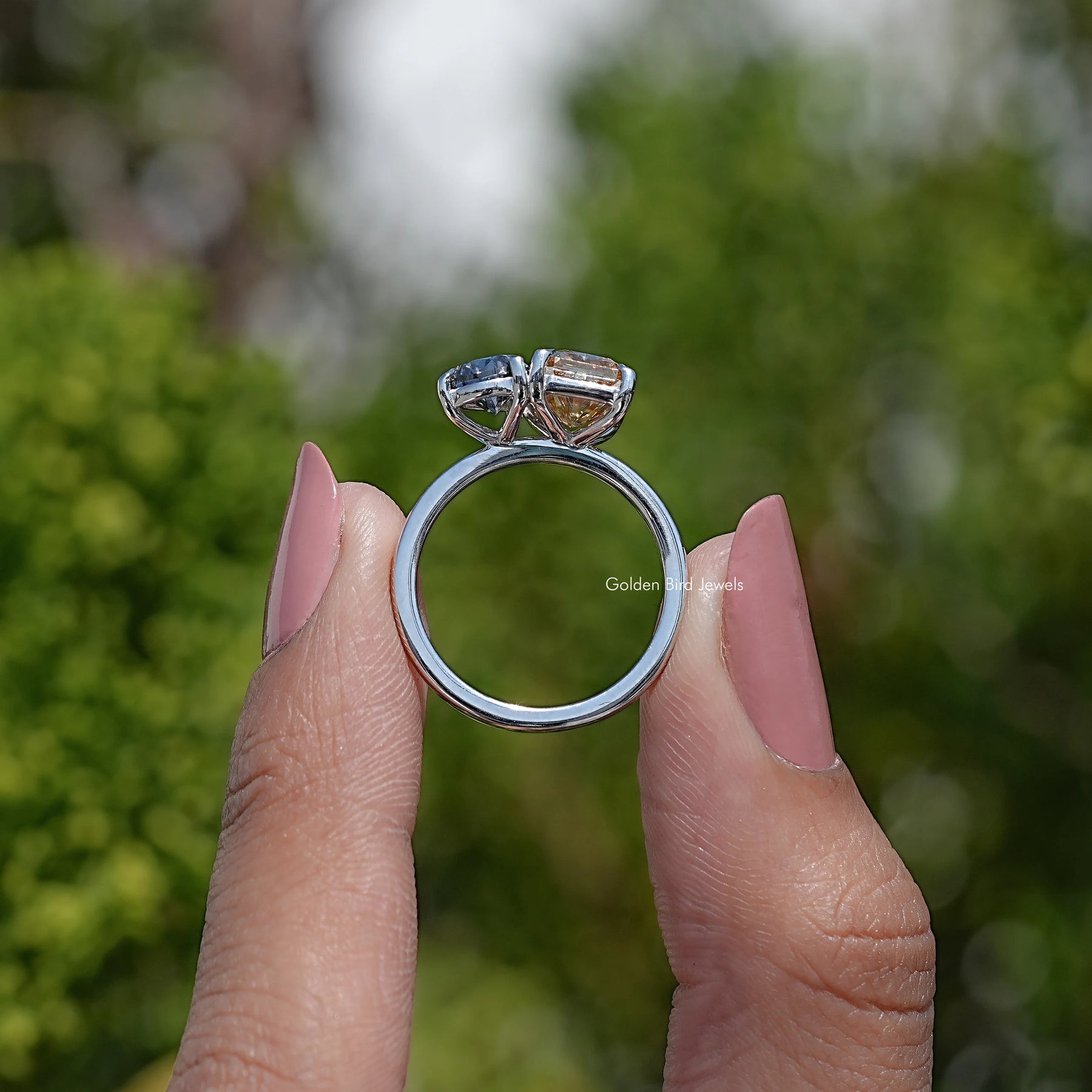 Back View Of Radiant And Pear Cut Moissanite Ring
