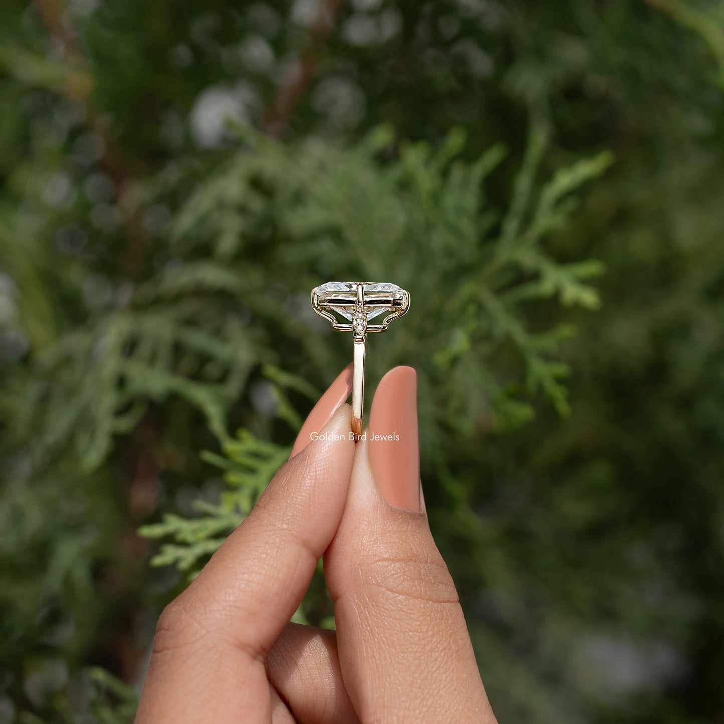 Radiant Cut Moissanite Accent Stone Engagement Ring