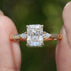 Front view of Radiant Cut Moissanite Three Stone Engagement Ring