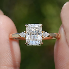 Front view of Radiant Cut Moissanite Three Stone Engagement Ring