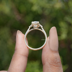 Back view of Radiant Cut Three Stone Engagement Ring in secure setting