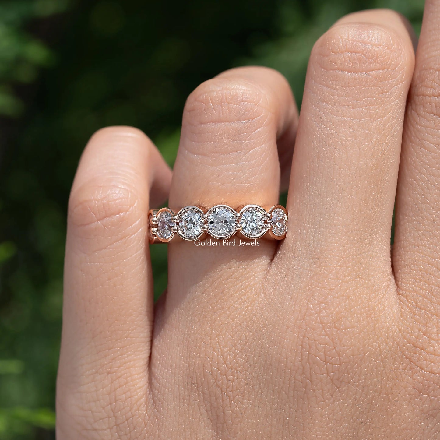 Bezel Set Old European Round Cut Wedding Band