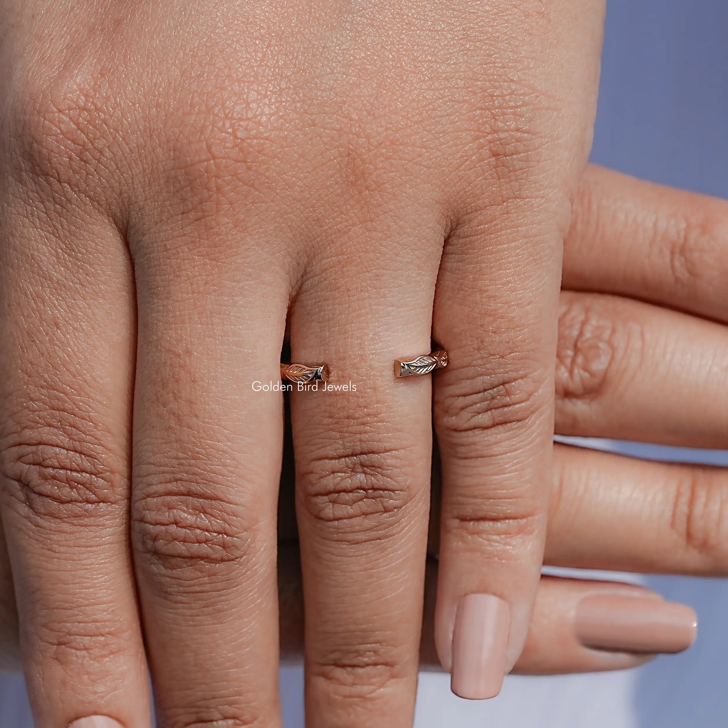 Rose Gold Leaf Style Open Cuff Wedding Band