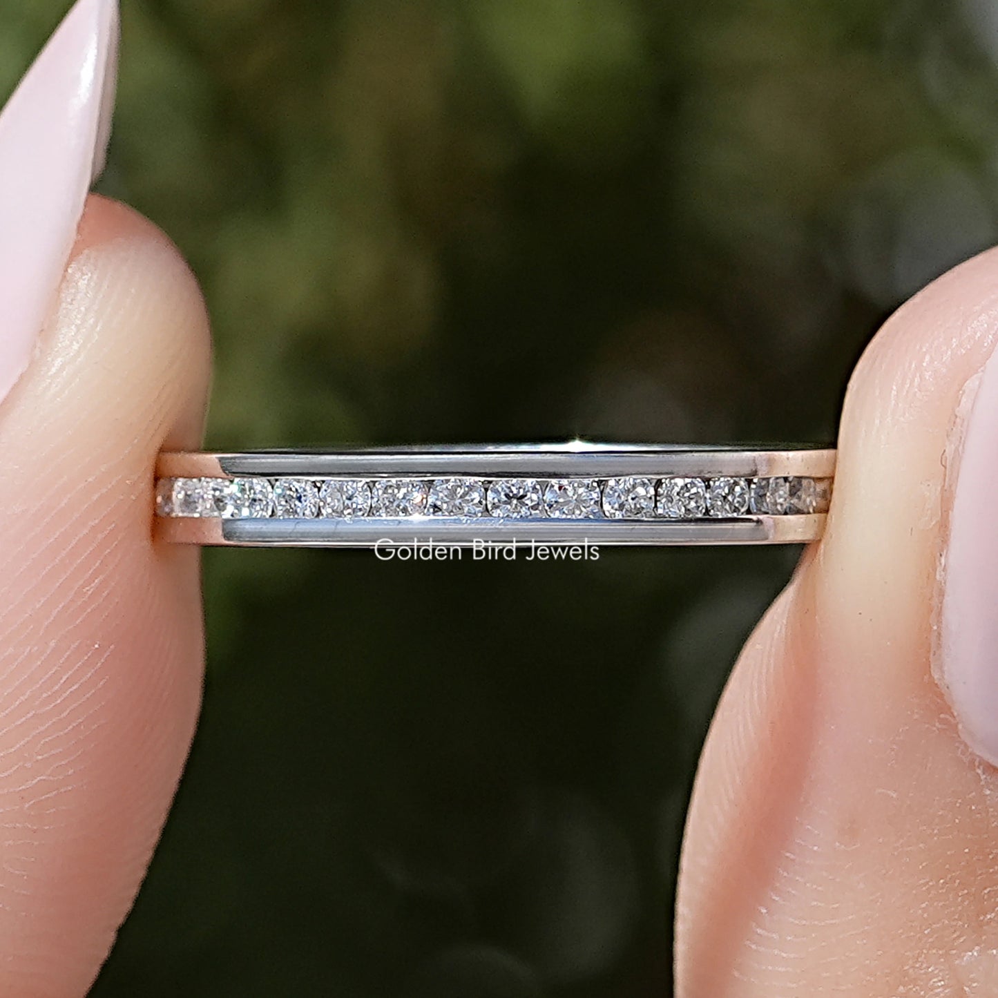 Round Cut Moissanite Channel Set Eternity Band