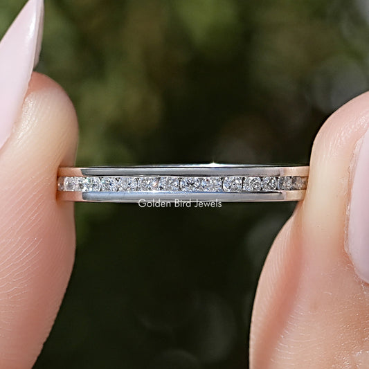 Round Cut Moissanite Channel Set Eternity Band