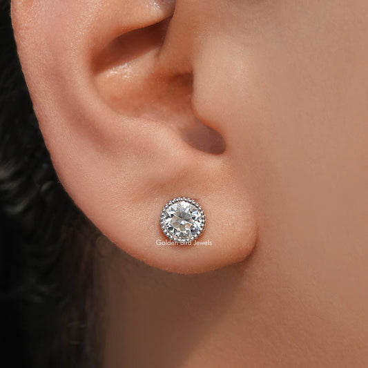 Old European Round Cut Milgrain Bezel Set Earrings