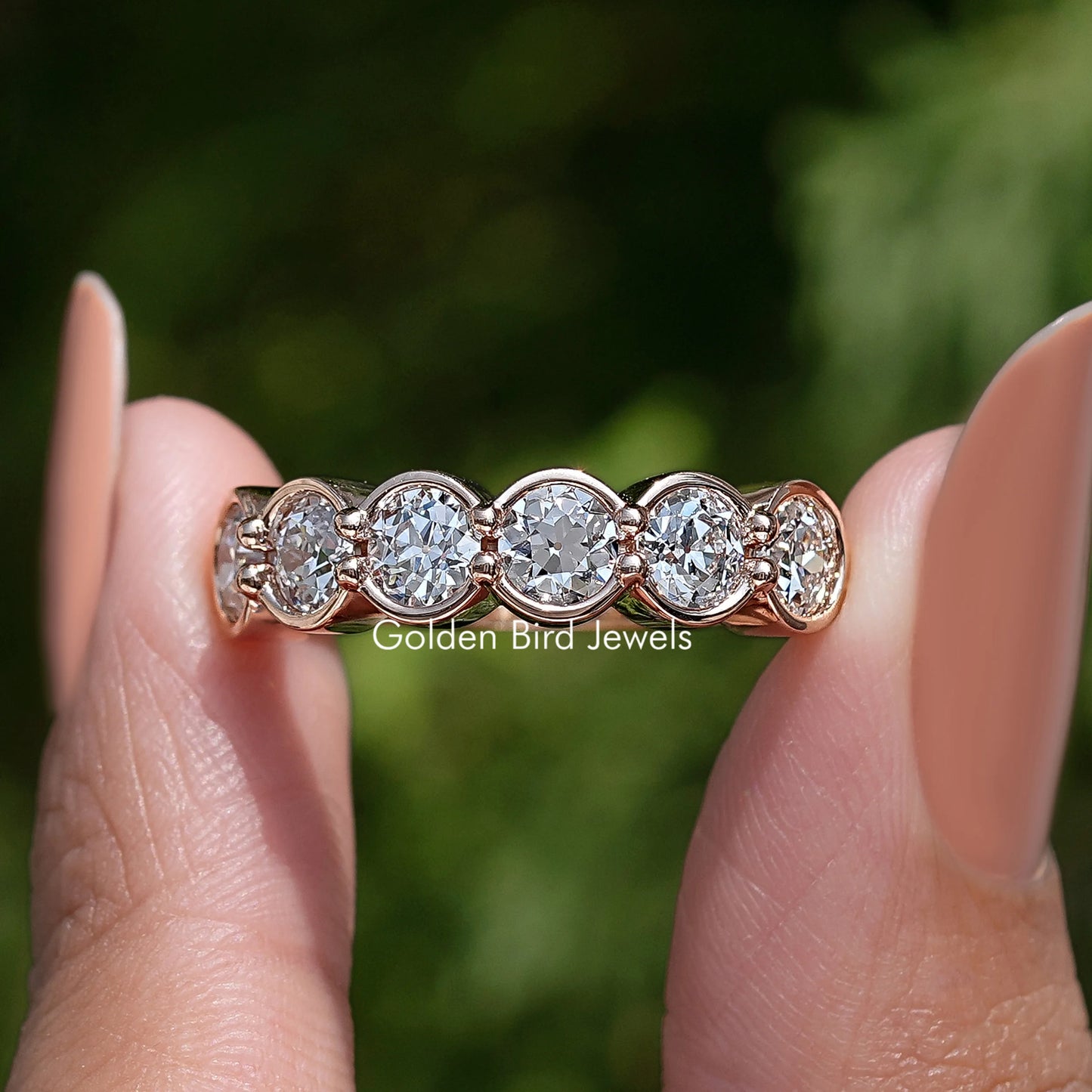 Bezel Set Old European Round Cut Wedding Band