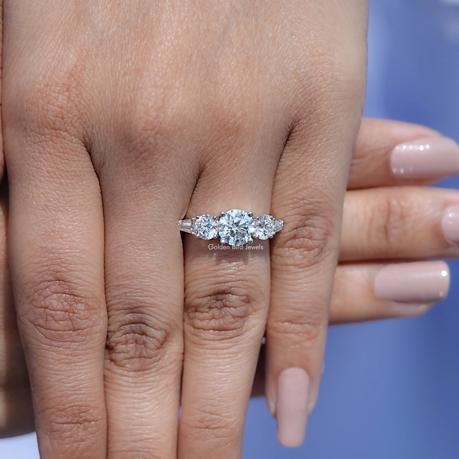 Detailed View of Round Cut Five Stone Ring In White Gold