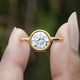 Round Cut Lab Diamond Bezel Set Ring Between Two Fingers