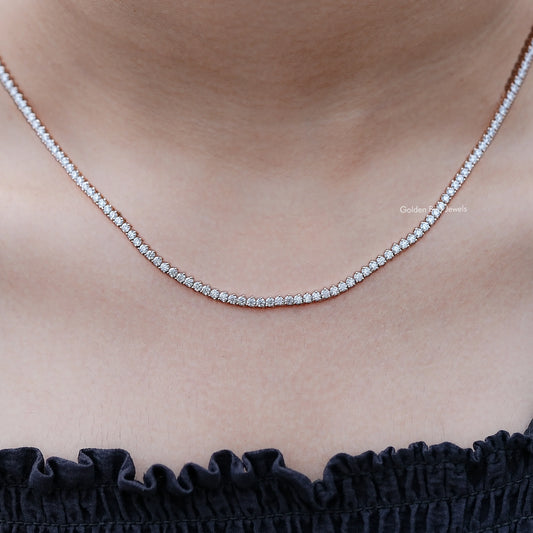 Round Moissanite Tennis Necklace on Neckline