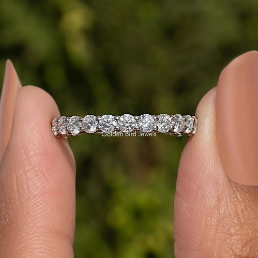 Round Cut Moissanite Three Quarter Eternity Wedding Band