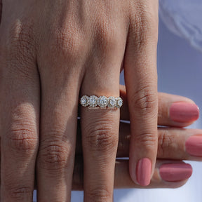 Detailed View Of Lab Diamond Round Five Stone Halo Band
