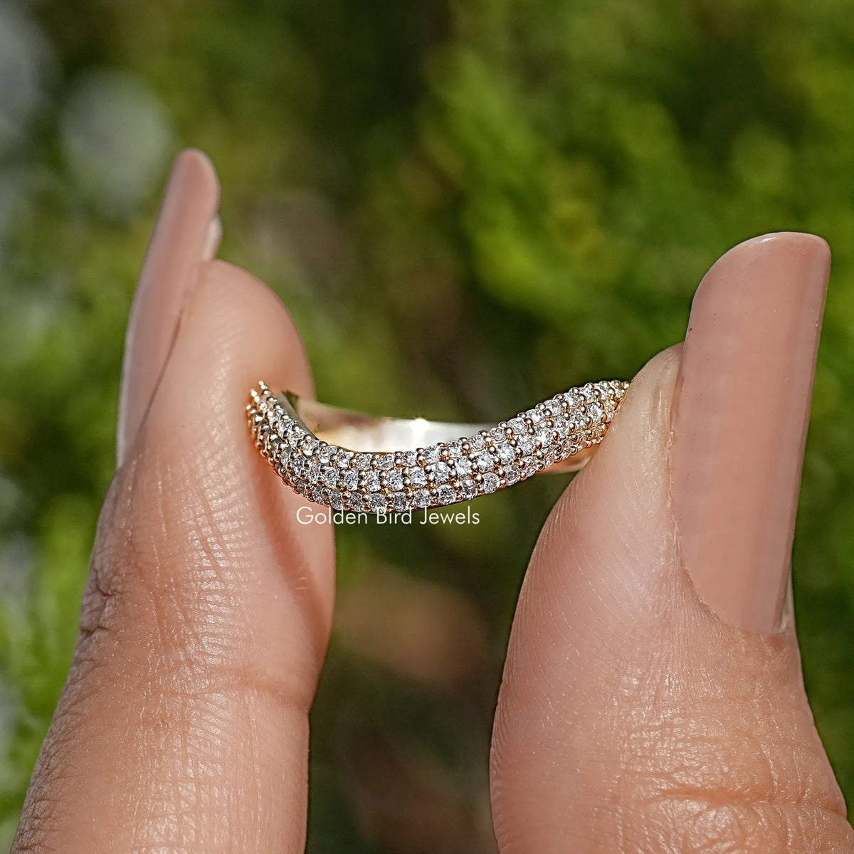 Front View of Round Lab Diamond Pave Set Wedding Band
