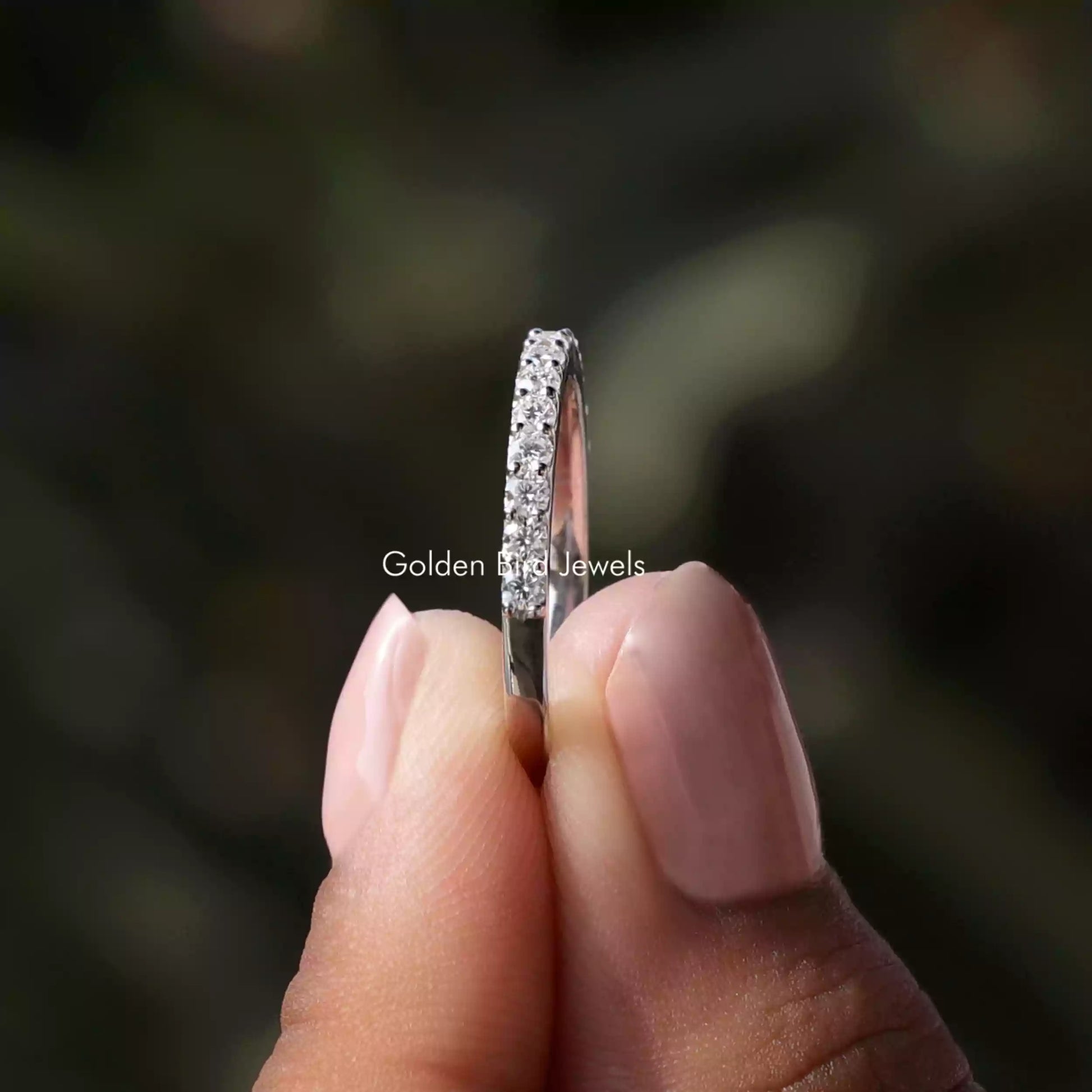 Side View of Round Moissanite Half Eternity Stacking Band	