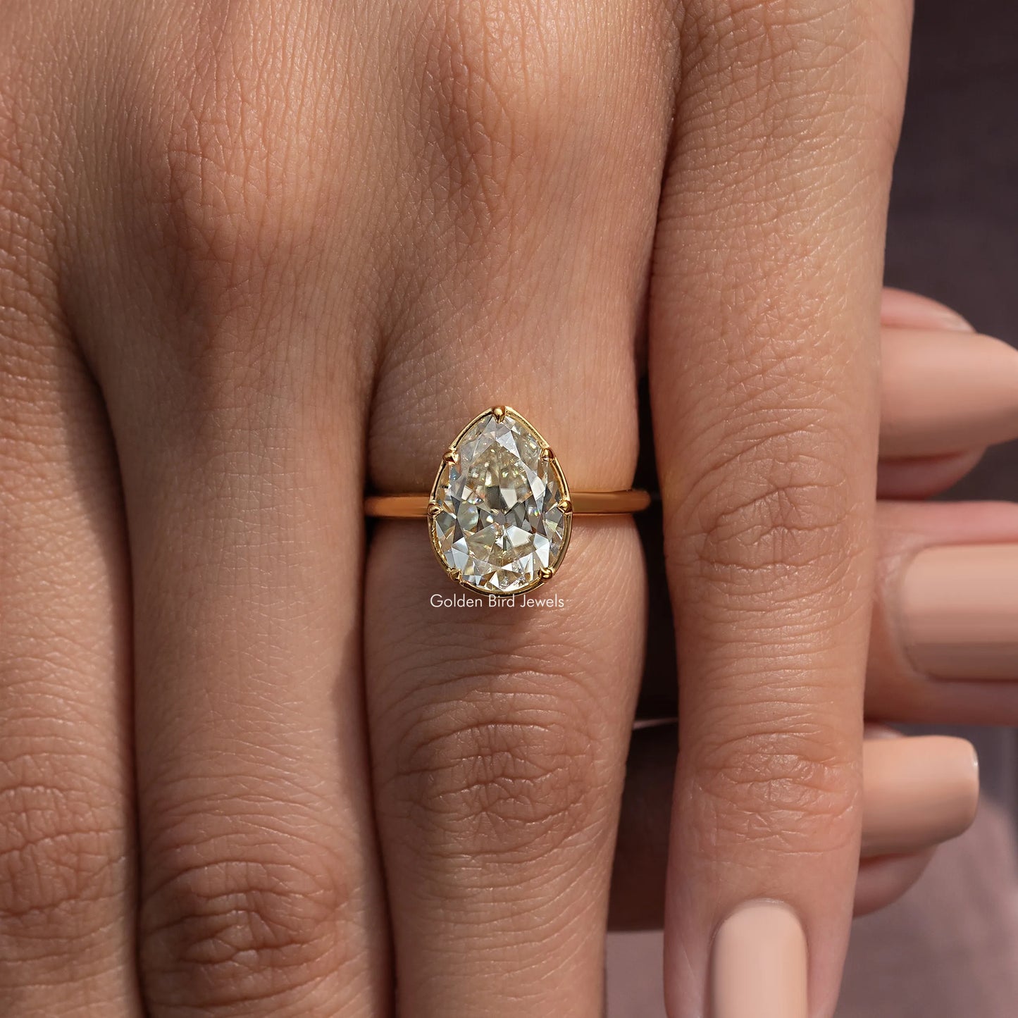 Old Mine Pear Moissanite Solitaire Engagement Ring