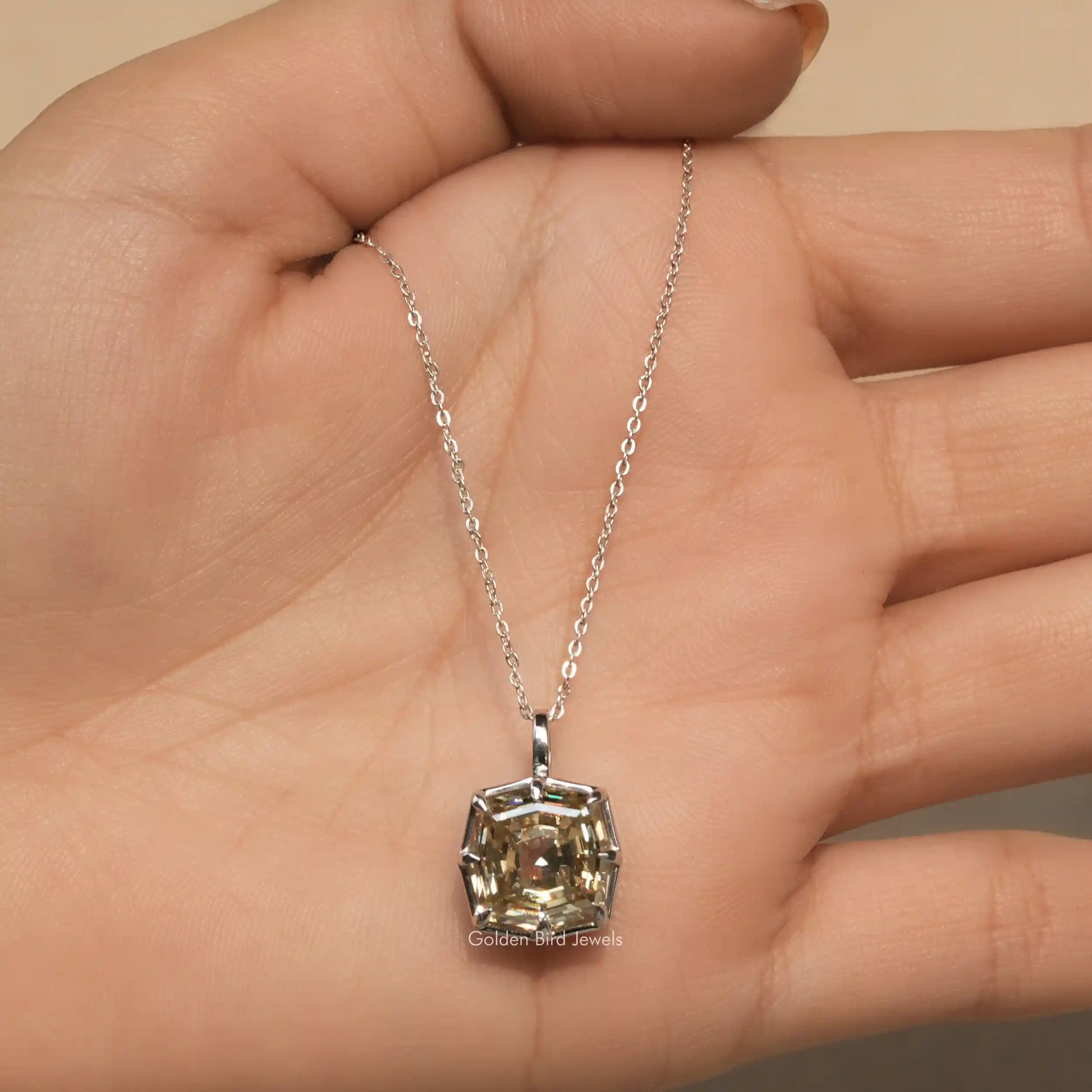 View of moissanite pendant for women