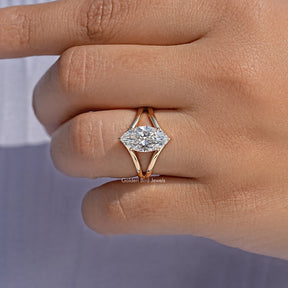 Close View Of Marquise Split Shank Lab Diamond Ring
