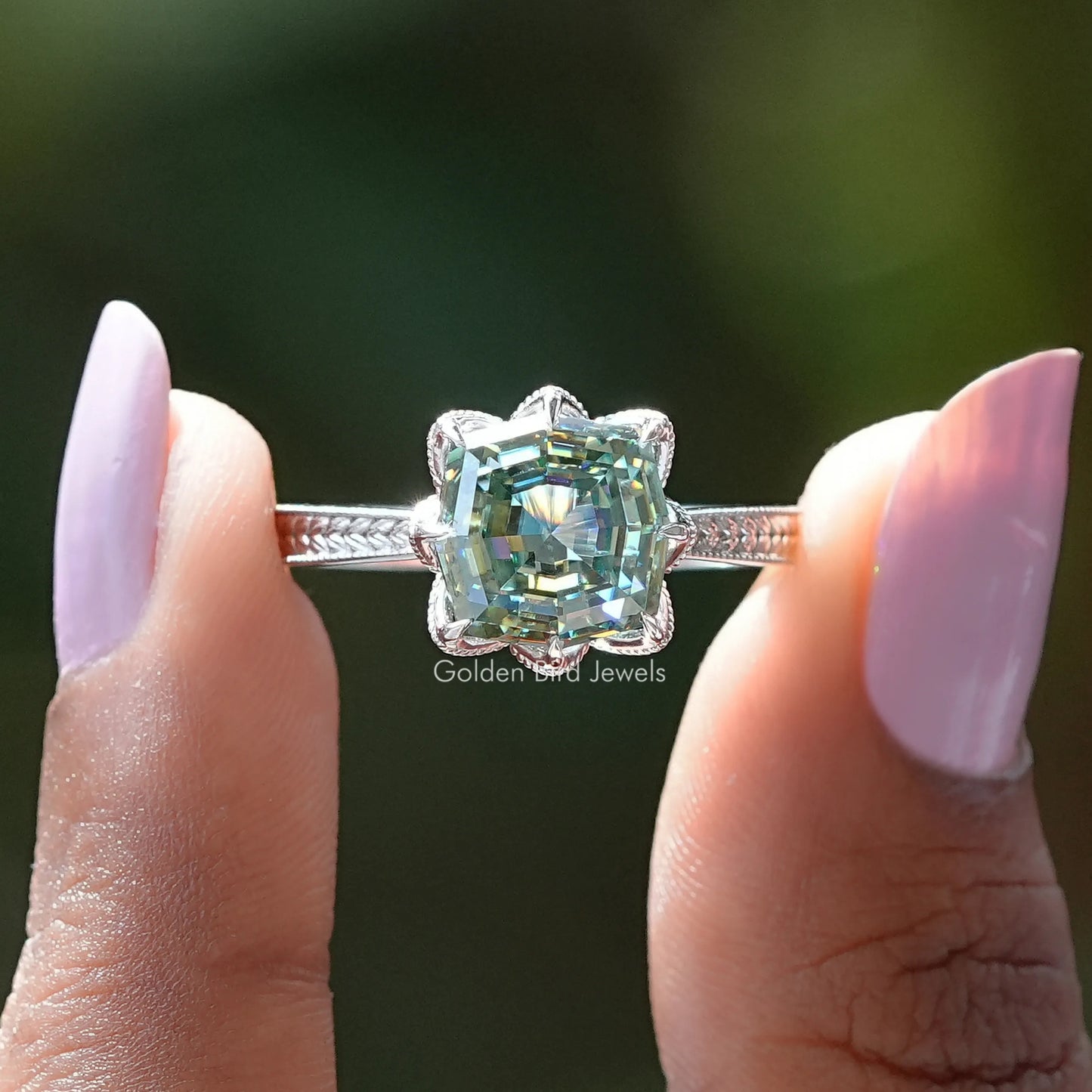 Step Cut Cushion Moissanite Solitaire Ring