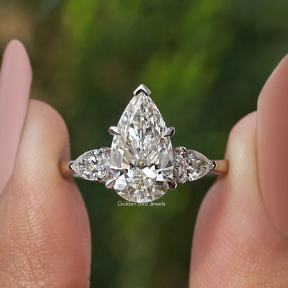 Three Stone Pear Shaped Diamond Engagement Ring