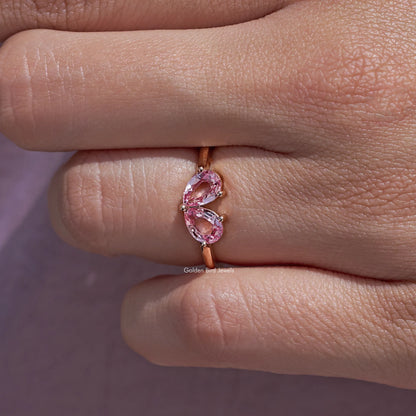 Pink Pear Shaped Lab Grown Gemstone Toi Et Moi Ring