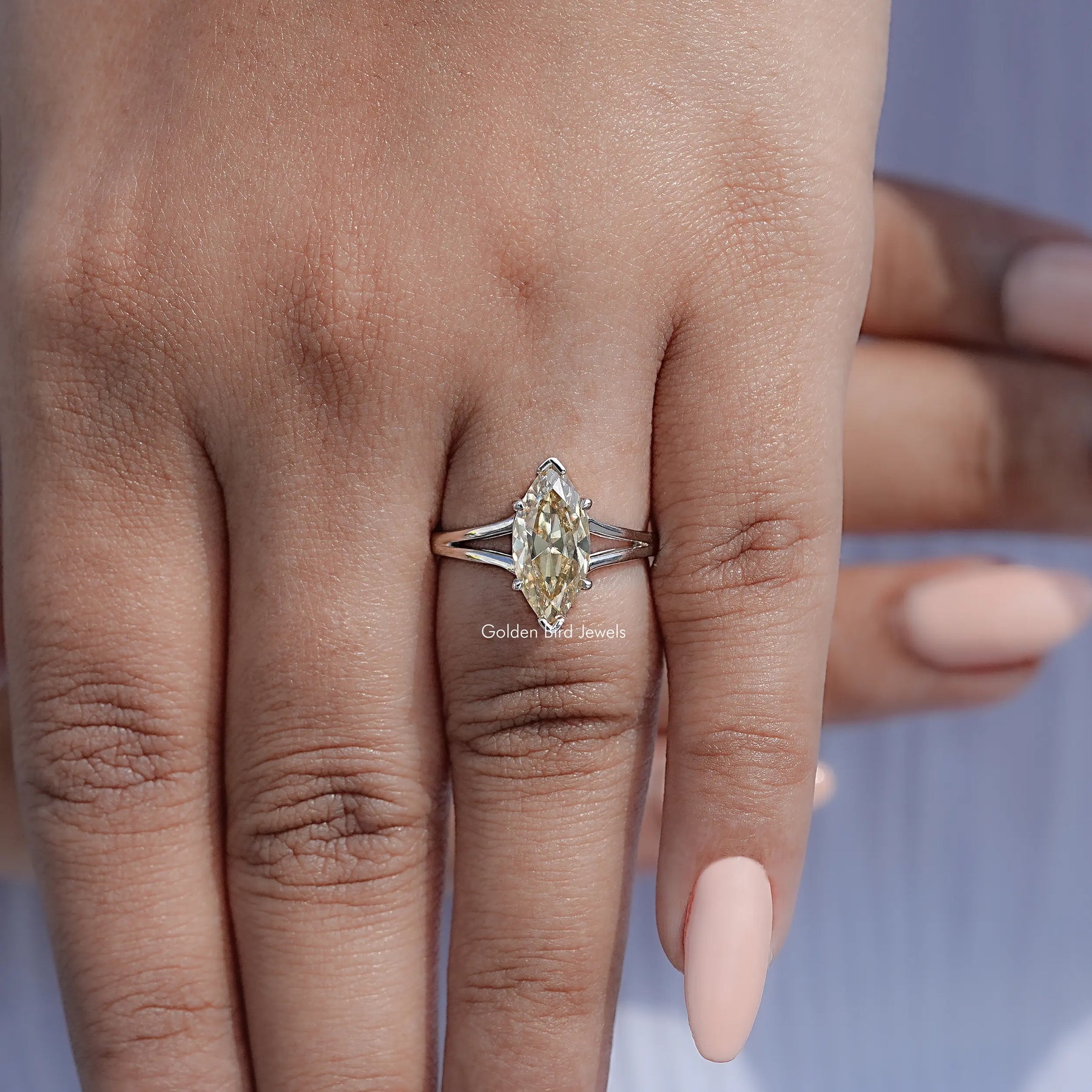 Detailed View Of Marquise Shaped Moissanite Ring